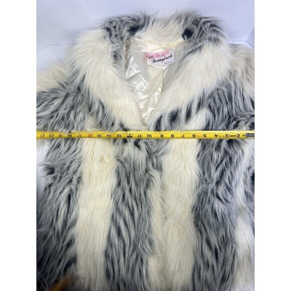 Vintage Donnybrook Faux Fur Long Coat White Gray Striped Plush Elegant Size 12 - Picture 10 of 10